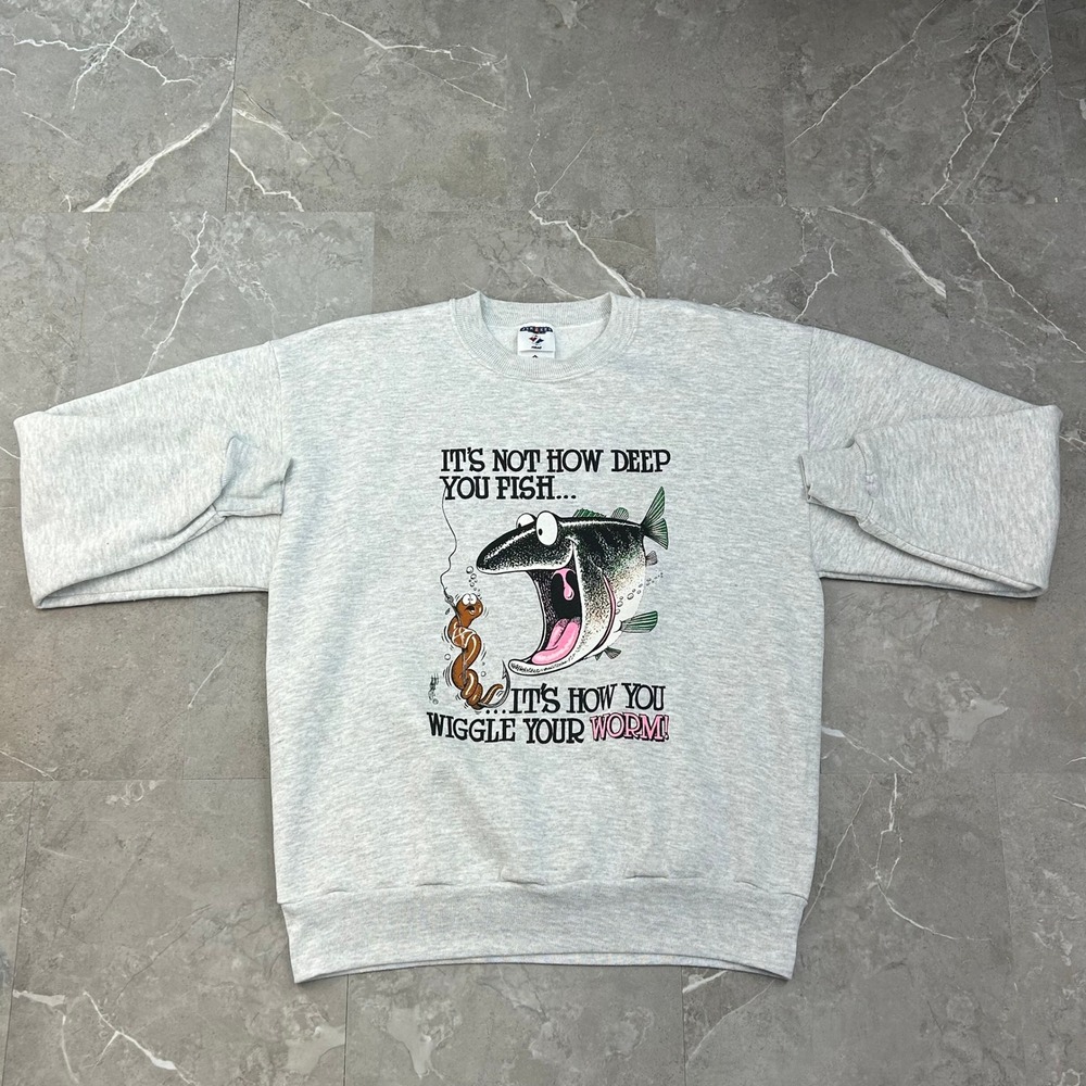 Vintage Fishing Sweatshirt Mens Large Crude Humor Funny Pullover Crewneck